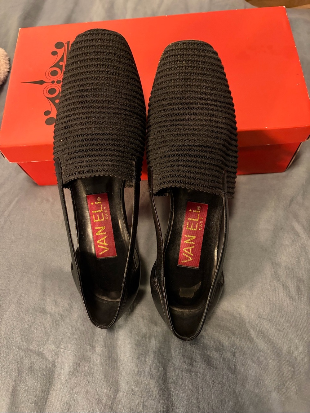 Vaneli Black Slip-On Flats - Women's Comfortable Knit Upper